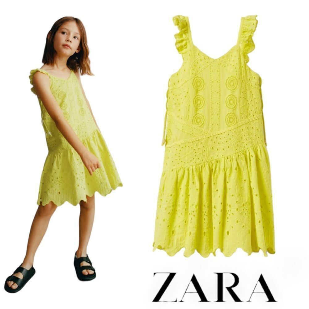 ZARA Kids Embroidered Lime Green Girls Dress Size 14 NWT
